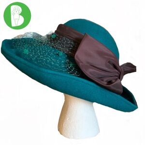 VINTAGE 1980'S MICHAEL HOWARD TEAL AND BROWN WOOL HAT